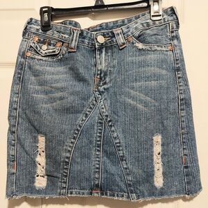 True Religion Distressed Blue Denim Mini Skirt